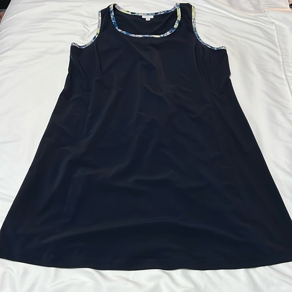 J Jill Fit Navy/ Floral Trim Tank Dress